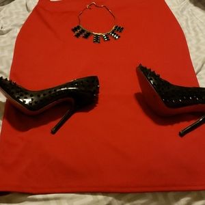 Red pencil skirt